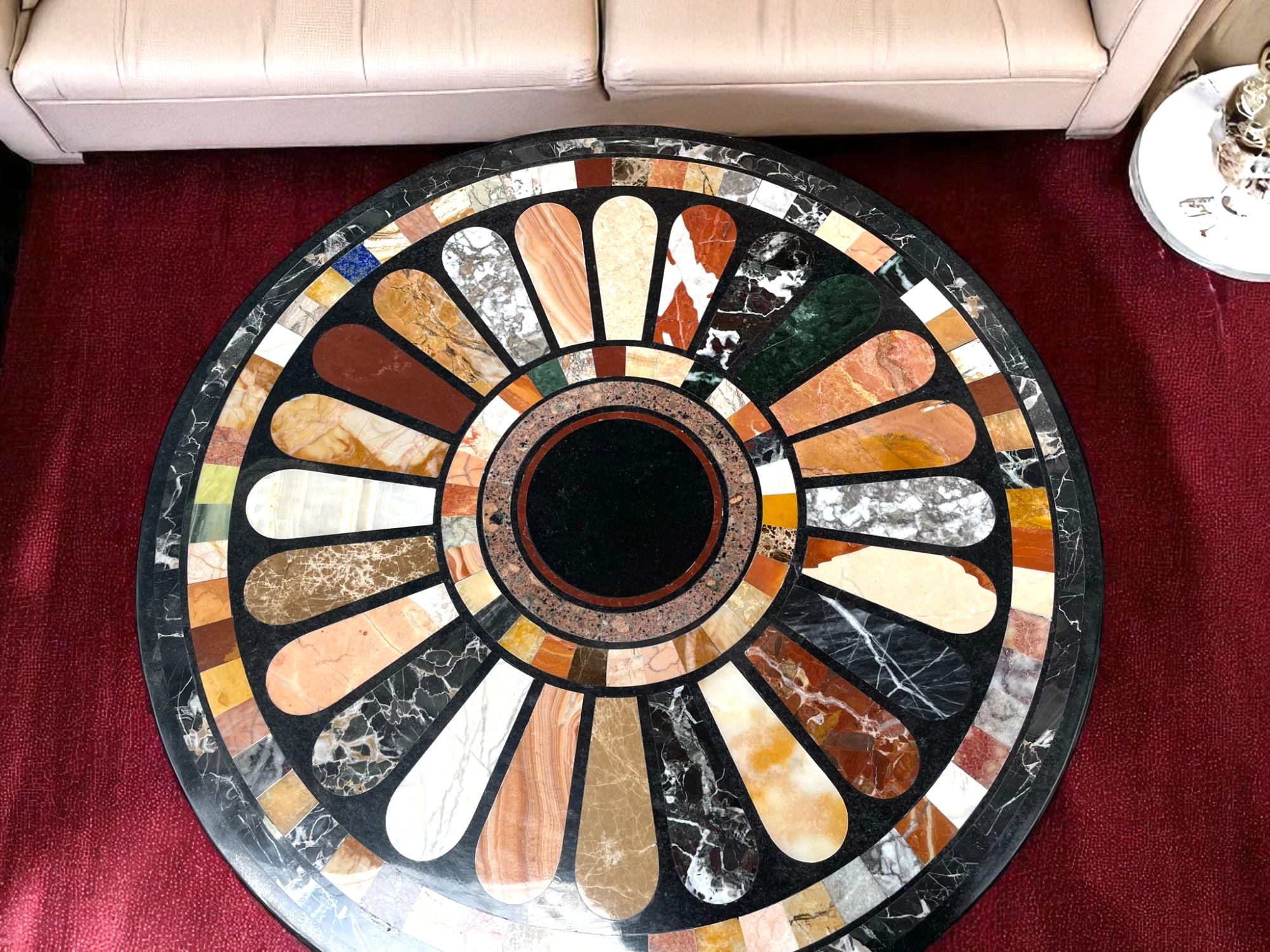 Round Marble Top Coffee Table Black Handmade  
